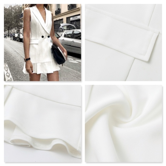 White Office Double Breasted Short Dress - Picture 5 of 8